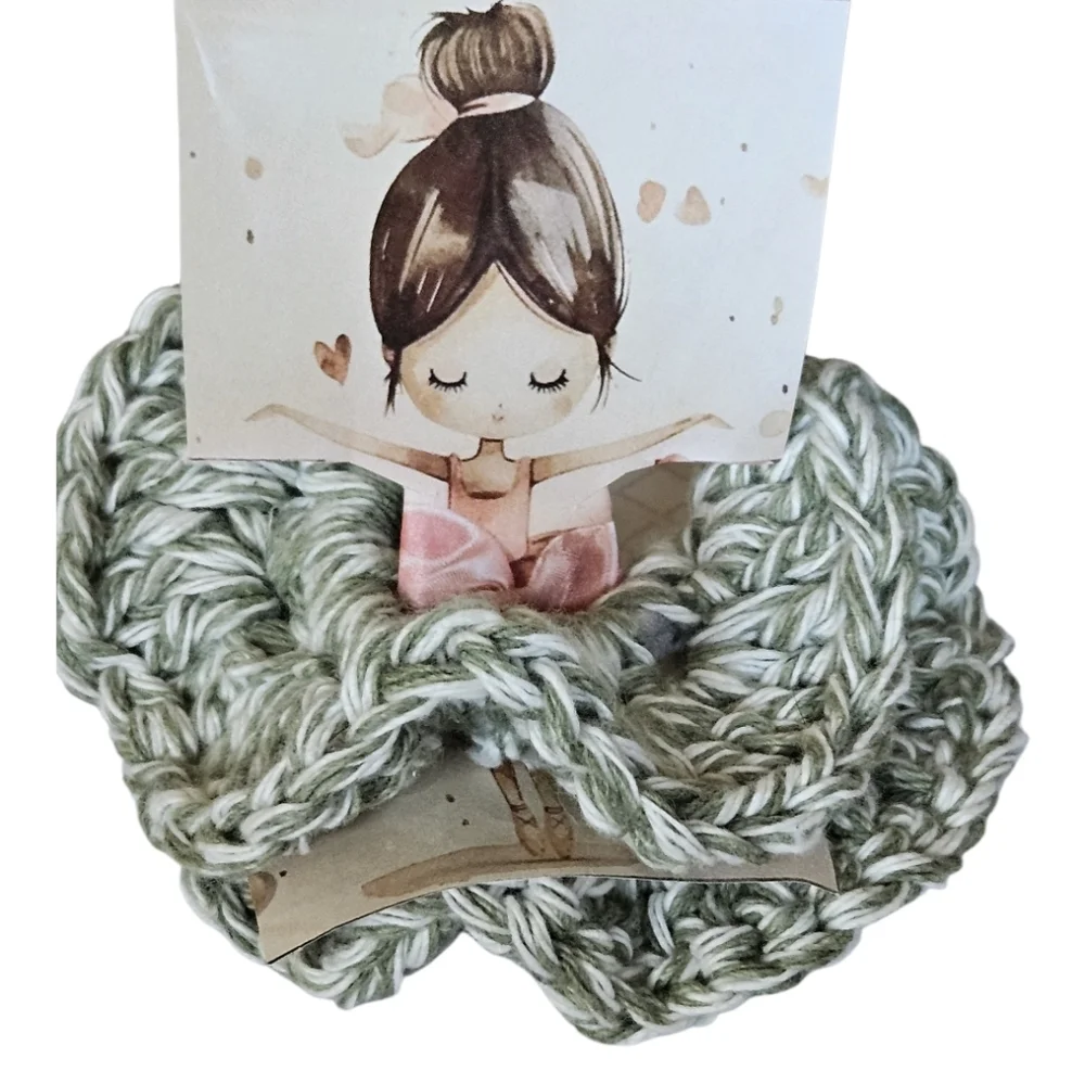 Handmade Sage Green Crochet Ballerina Scrunchie Tutu Bun Hair Accessory Gift
